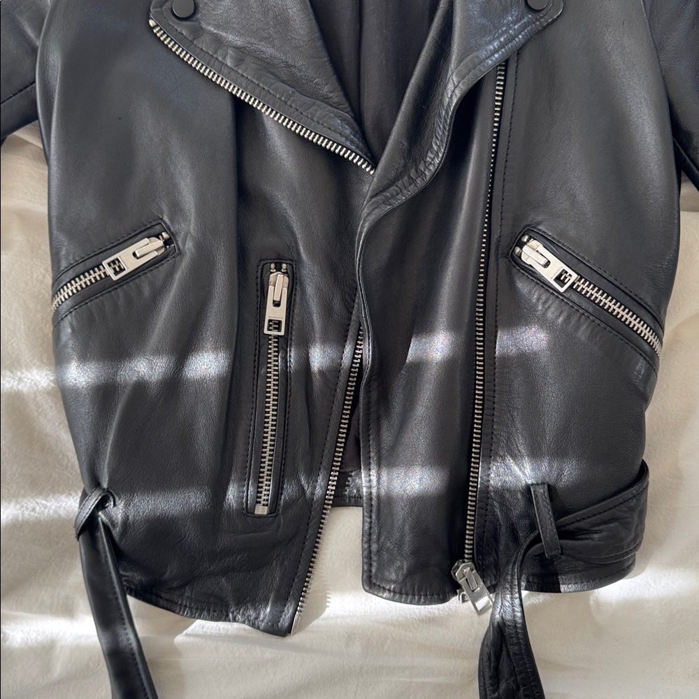 All Saints Black Leather Balfern Jacket - Picture 8 of 10